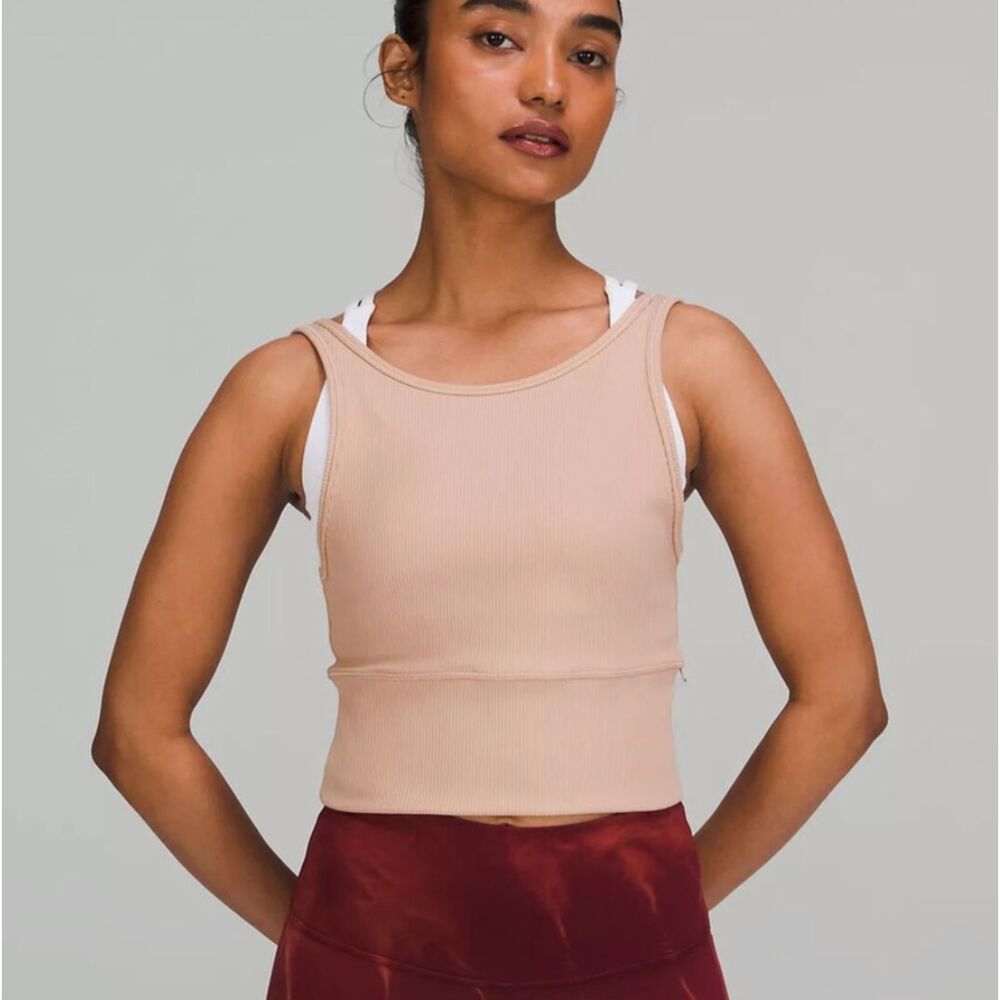 Lululemon Power Pivot Ribbed Cropped Tank Top Nude Size 4 Pink Clay - Picture 1 of 12